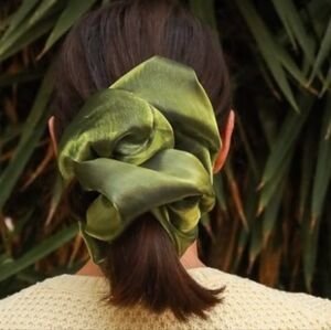 Elegant Oversized Green Satin Hair Scrunchies